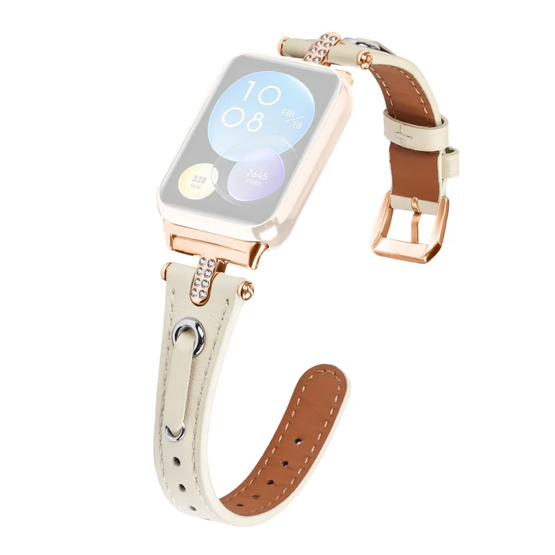 Xiaomi Smart Band 8 Pro Rhinestone Genuine Cow Leather Watch Strap - Apricot