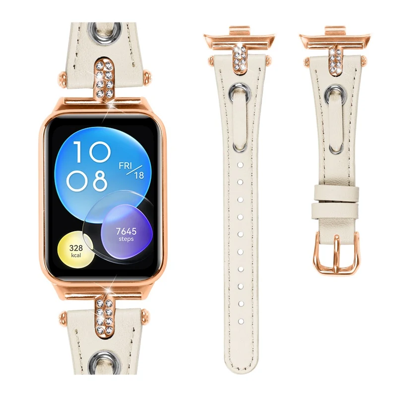 Xiaomi Smart Band 8 Pro Rhinestone Genuine Cow Leather Watch Strap - Apricot