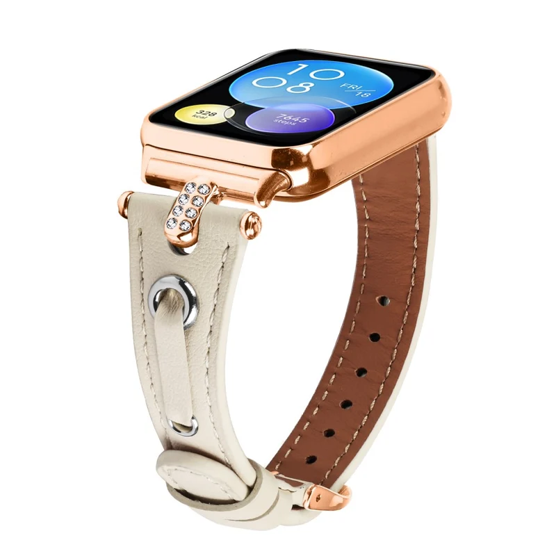 Xiaomi Smart Band 8 Pro Rhinestone Genuine Cow Leather Watch Strap - Apricot