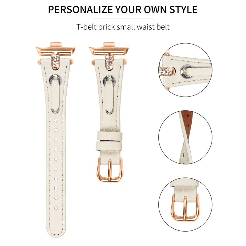 Xiaomi Smart Band 8 Pro Rhinestone Genuine Cow Leather Watch Strap - Apricot