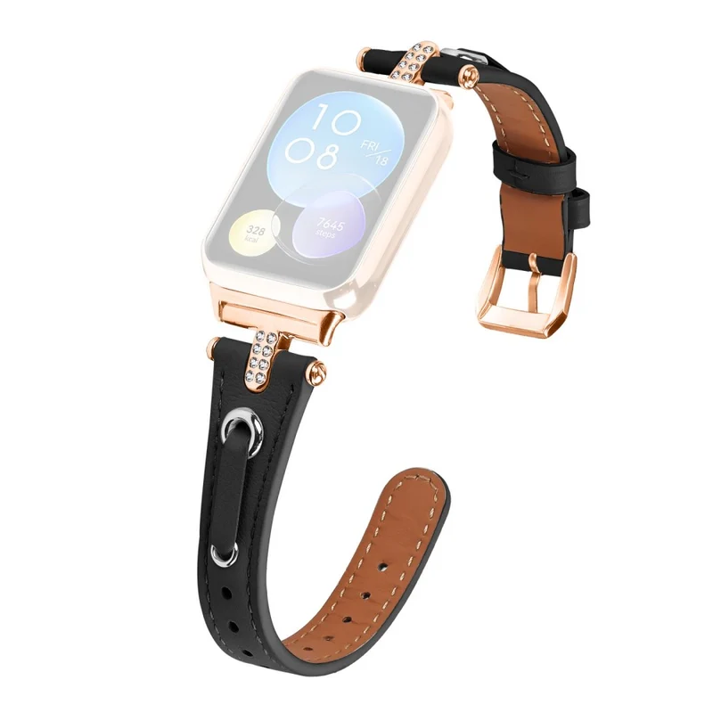 Xiaomi Smart Band 8 Pro Rhinestone Genuine Cow Leather Watch Strap - Apricot