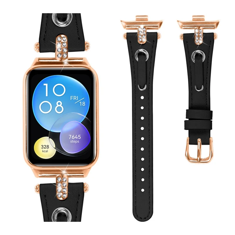 Xiaomi Smart Band 8 Pro Rhinestone Genuine Cow Leather Watch Strap - Apricot