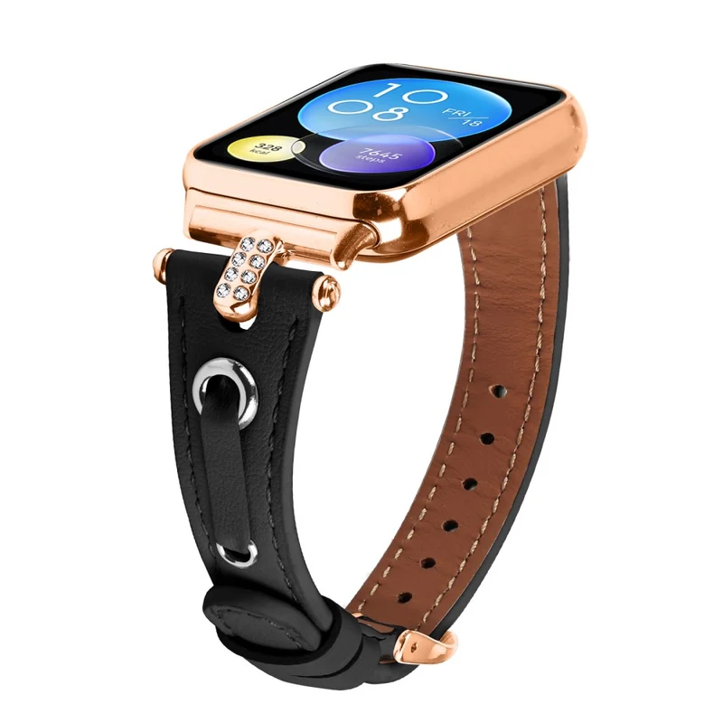 Xiaomi Smart Band 8 Pro Rhinestone Genuine Cow Leather Watch Strap - Apricot