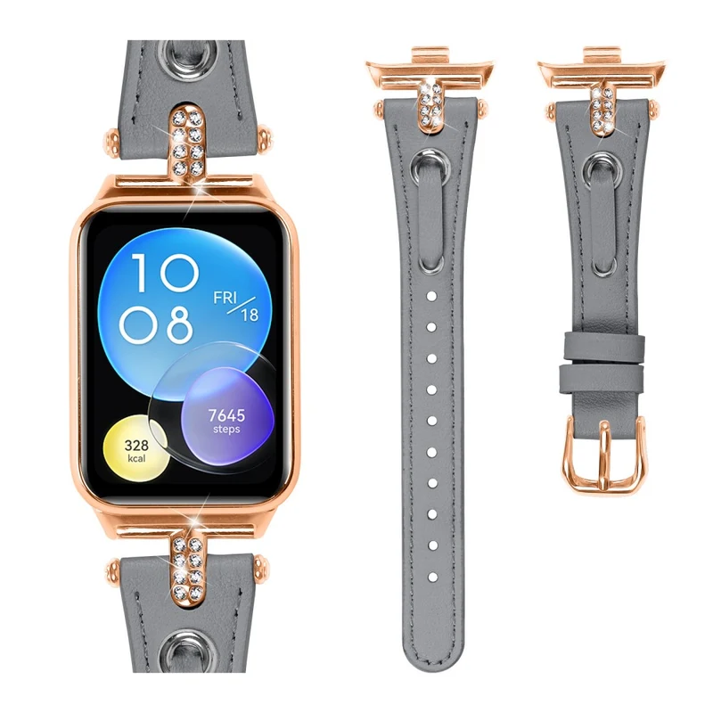 Xiaomi Smart Band 8 Pro Rhinestone Genuine Cow Leather Watch Strap - Apricot