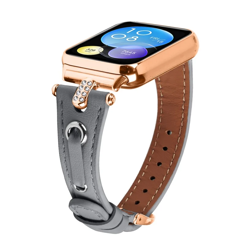 Xiaomi Smart Band 8 Pro Rhinestone Genuine Cow Leather Watch Strap - Apricot