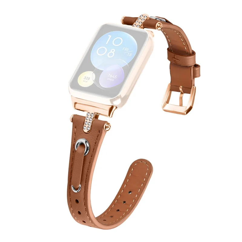 Xiaomi Smart Band 8 Pro Rhinestone Genuine Cow Leather Watch Strap - Apricot