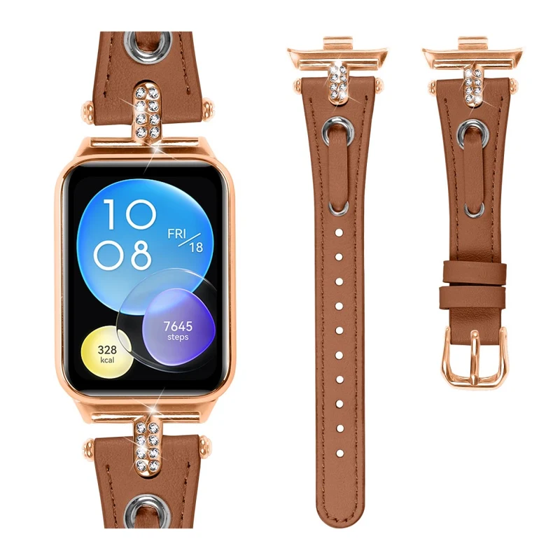 Xiaomi Smart Band 8 Pro Rhinestone Genuine Cow Leather Watch Strap - Apricot