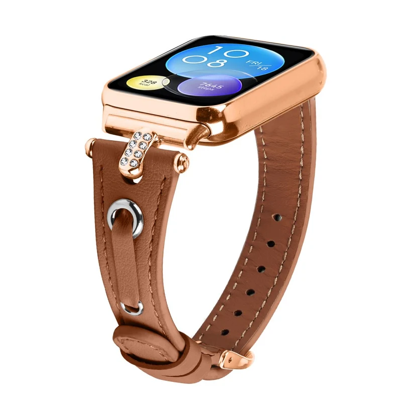 Xiaomi Smart Band 8 Pro Rhinestone Genuine Cow Leather Watch Strap - Apricot