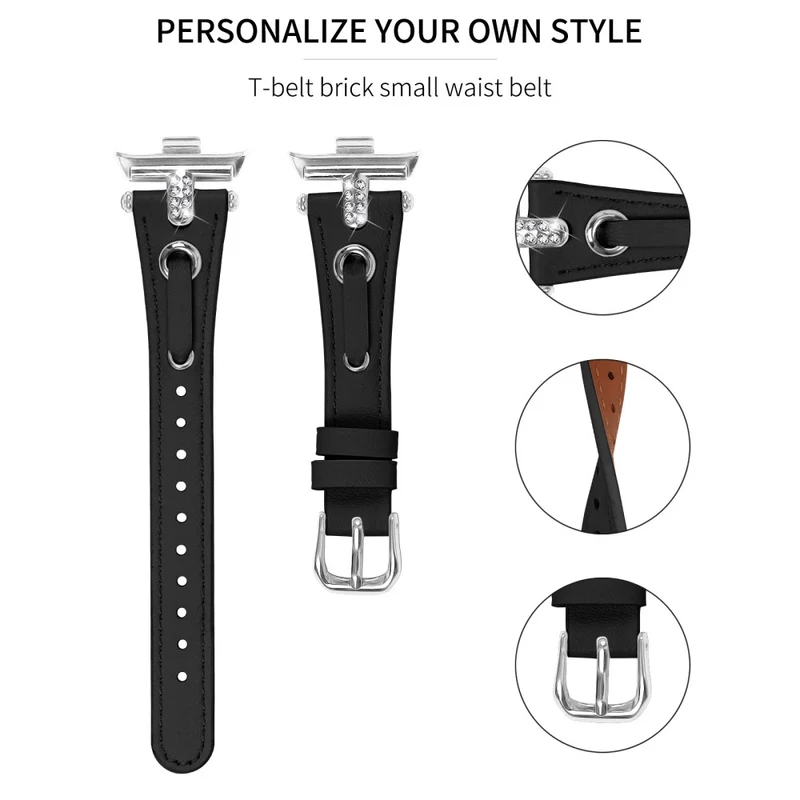 Xiaomi Smart Band 8 Pro Slim Strap Rhinestone Genuine Cow Leather Watch Band