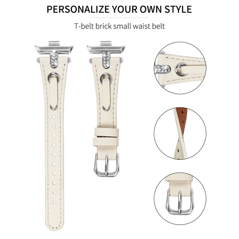 Xiaomi Smart Band 8 Pro Slim Strap Rhinestone Genuine Cow Leather Watch Band
