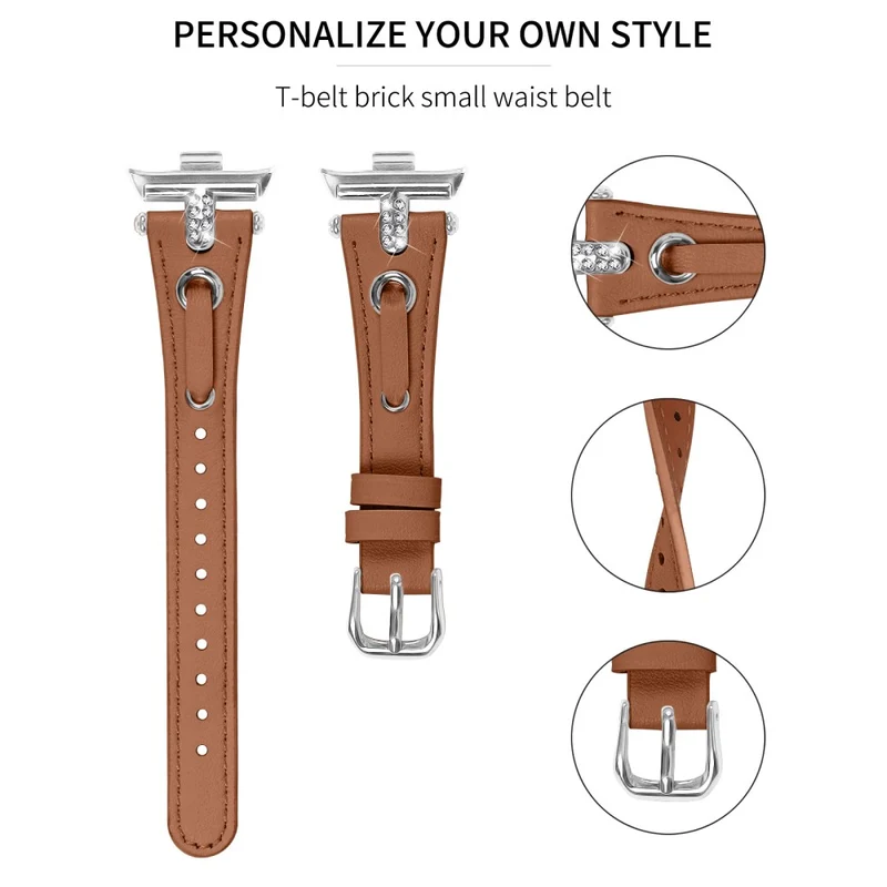 Xiaomi Smart Band 8 Pro Slim Strap Rhinestone Genuine Cow Leather Watch Band