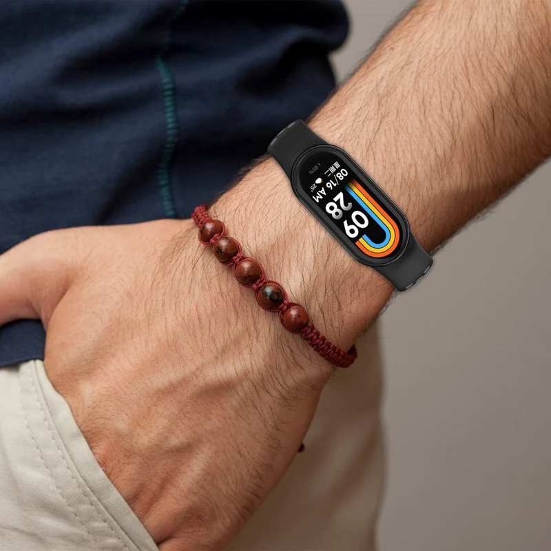 Xiaomi Smart Band 8 Watch Straps Dual-Colors Flexible Band with Stainless Steel Connector - Black+Grey