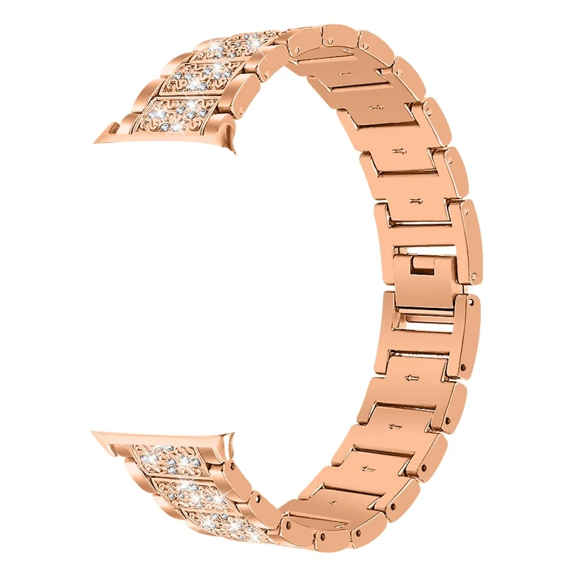 Zinc Alloy Watch Strap Xiaomi Redmi Watch 4 S-Shape Texture Rhinestone Decor Bracelet - Rose Pink