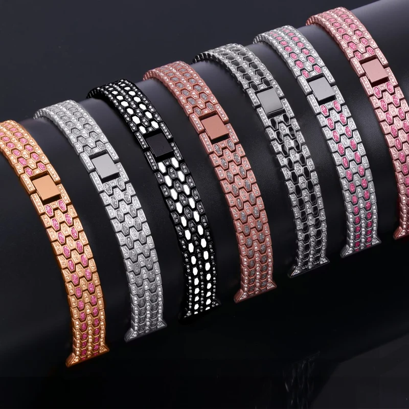 Xiaomi Redmi Watch 4 Zinc Alloy Watch Band Rhinestones Decor Women Replacement Strap - Pink Gold+Transparent