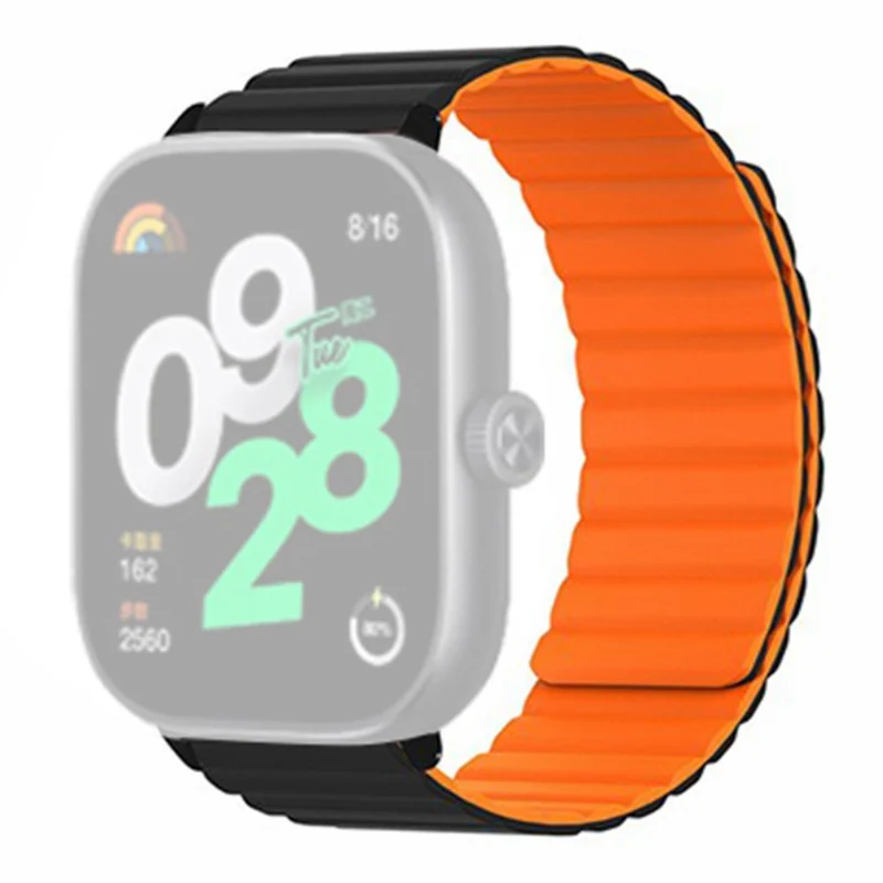 Xiaomi Redmi Watch 4 Magnetic Silicone Watch Band Strap with Alloy Connector - Black+Orange