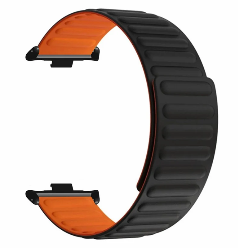 Xiaomi Redmi Watch 4 Magnetic Silicone Watch Band Strap with Alloy Connector - Black+Orange