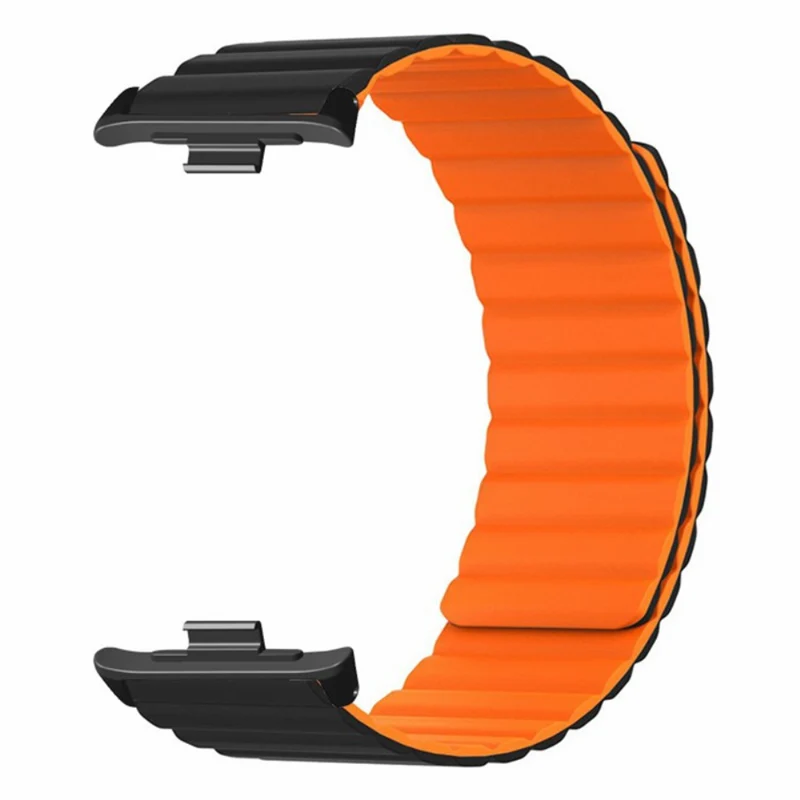Xiaomi Redmi Watch 4 Magnetic Silicone Watch Band Strap with Alloy Connector - Black+Orange