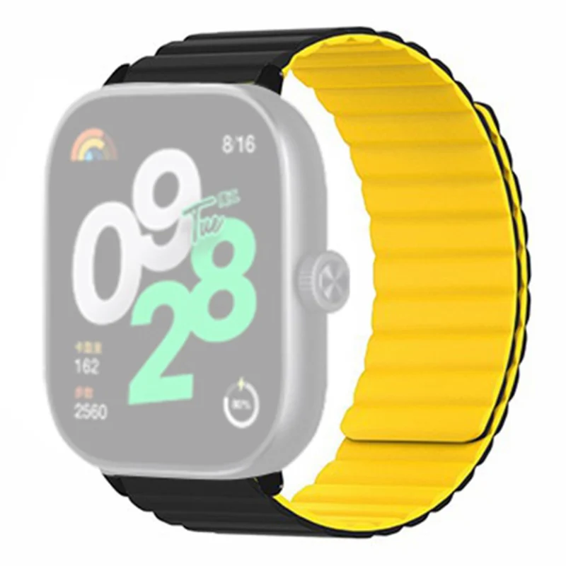 Xiaomi Redmi Watch 4 Magnetic Silicone Watch Band Strap with Alloy Connector - Black+Orange