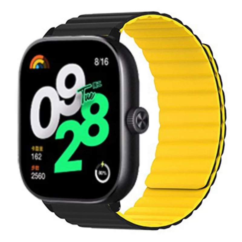 Xiaomi Redmi Watch 4 Magnetic Silicone Watch Band Strap with Alloy Connector - Black+Orange