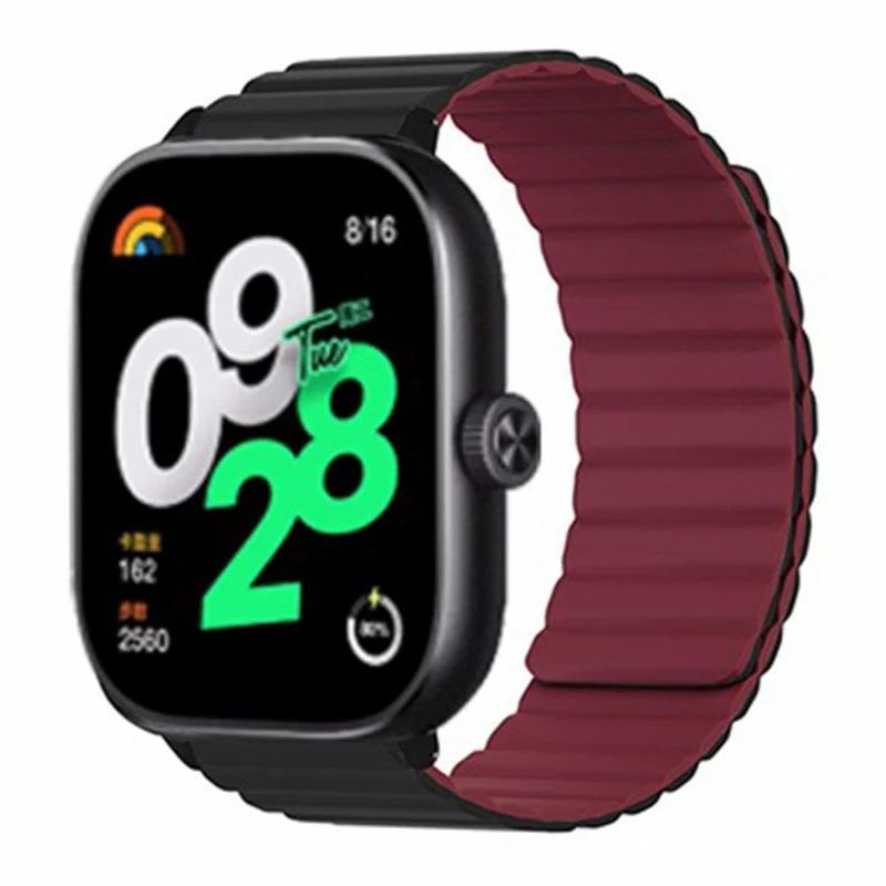 Xiaomi Redmi Watch 4 Magnetic Silicone Watch Band Strap with Alloy Connector - Black+Orange