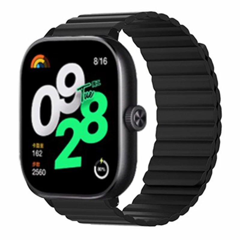 Xiaomi Redmi Watch 4 Magnetic Silicone Watch Band Strap with Alloy Connector - Black+Orange