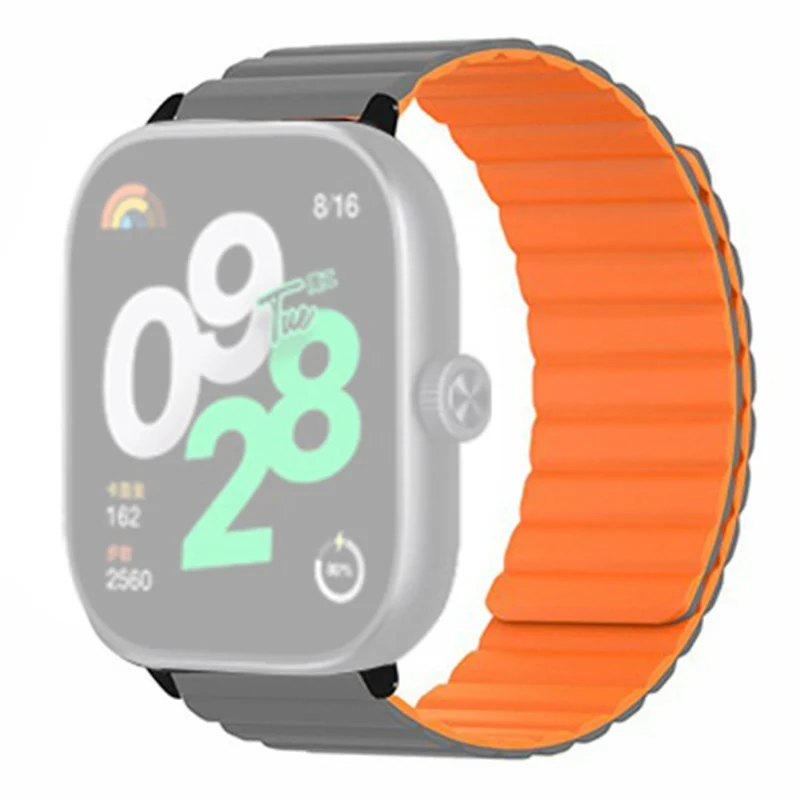 Xiaomi Redmi Watch 4 Magnetic Silicone Watch Band Strap with Alloy Connector - Black+Orange