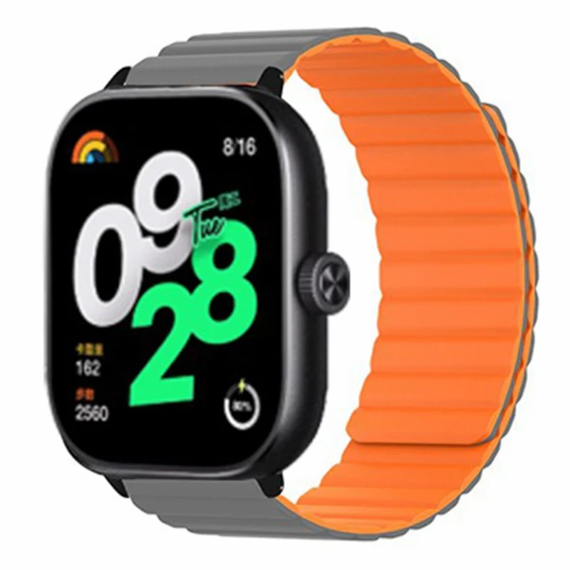 Xiaomi Redmi Watch 4 Magnetic Silicone Watch Band Strap with Alloy Connector - Black+Orange
