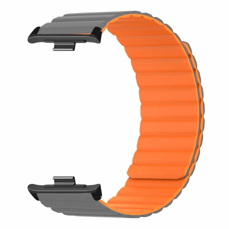 Xiaomi Redmi Watch 4 Magnetic Silicone Watch Band Strap with Alloy Connector - Black+Orange