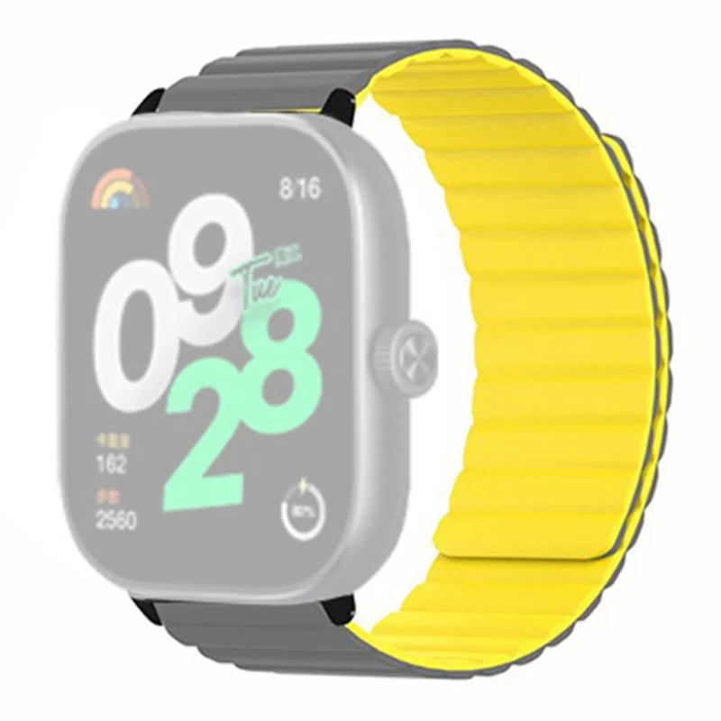 Xiaomi Redmi Watch 4 Magnetic Silicone Watch Band Strap with Alloy Connector - Black+Orange