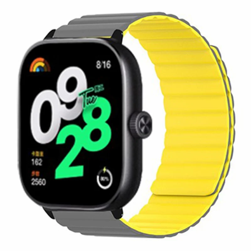 Xiaomi Redmi Watch 4 Magnetic Silicone Watch Band Strap with Alloy Connector - Black+Orange