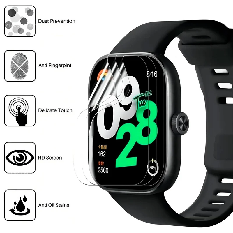 3-pack Xiaomi Redmi Watch 4 Flexible Watch Screen Protector Scratch-Resistant HD Clear Hydrogel Film