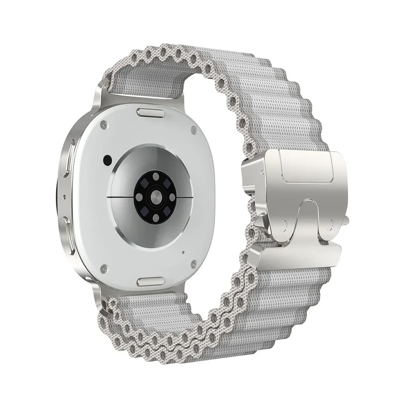 Samsung Galaxy Watch 9 - 40mm Outdoor Nylonarmband mit P-Schnalle (Weiß mit Silber)