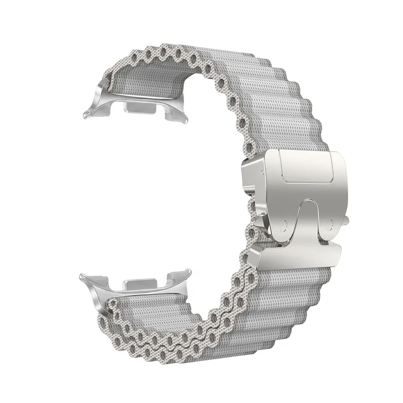 Samsung Galaxy Watch 9 - 40mm Outdoor Nylonarmband mit P-Schnalle (Weiß mit Silber)