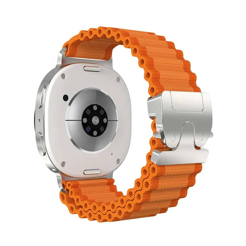 Samsung Galaxy Watch 9 - 44mm Outdoor Nylonarmband mit P-Schnalle (Orange/Silber)
