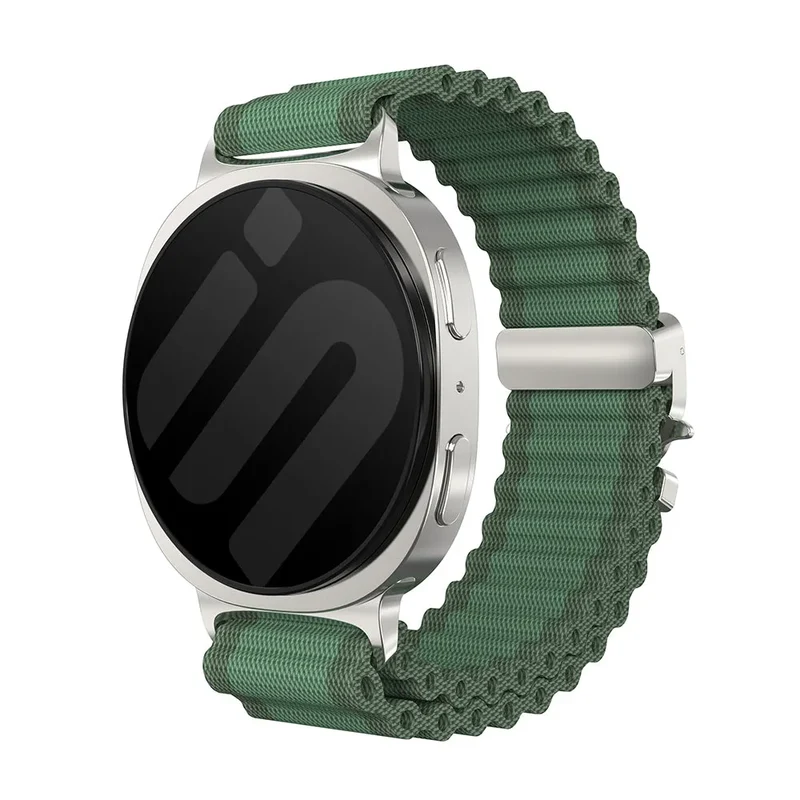 Samsung Galaxy Watch 9 - 40mm Outdoor Nylonarmband mit P-Schnalle (Grün mit Silber)