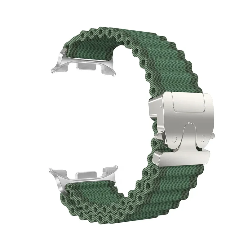 Samsung Galaxy Watch 9 - 40mm Outdoor Nylonarmband mit P-Schnalle (Grün mit Silber)