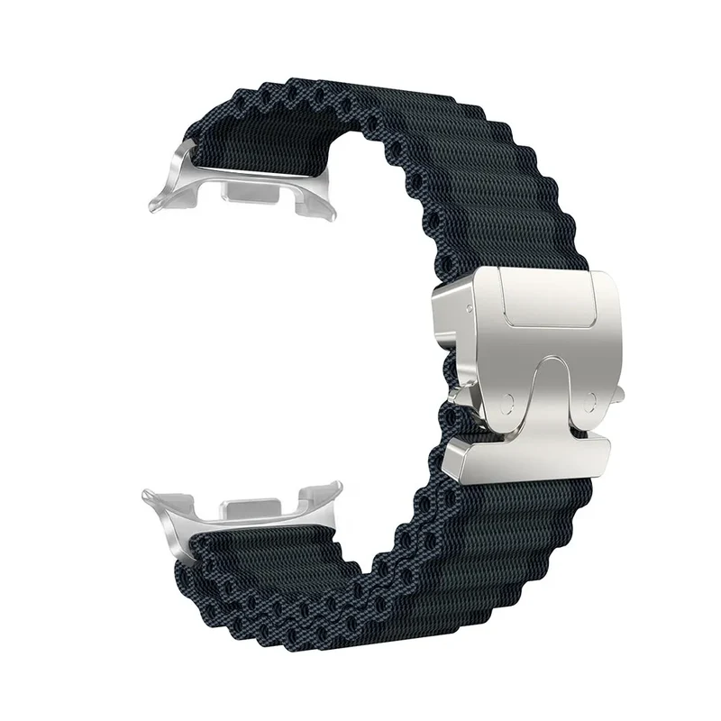 Samsung Galaxy Watch 9 - 40mm Outdoor Nylonarmband mit P-Schnalle (Schwarz mit Silber)