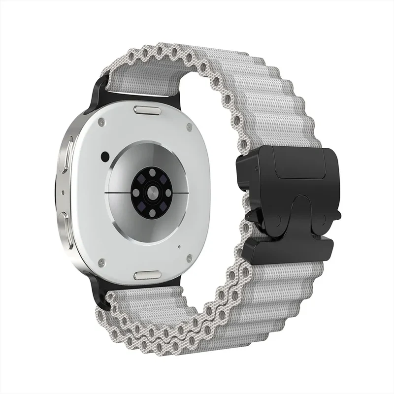 Samsung Galaxy Watch 9 - 40mm Outdoor Nylonarmband mit P-Schnalle (Weiß mit Schwarz)