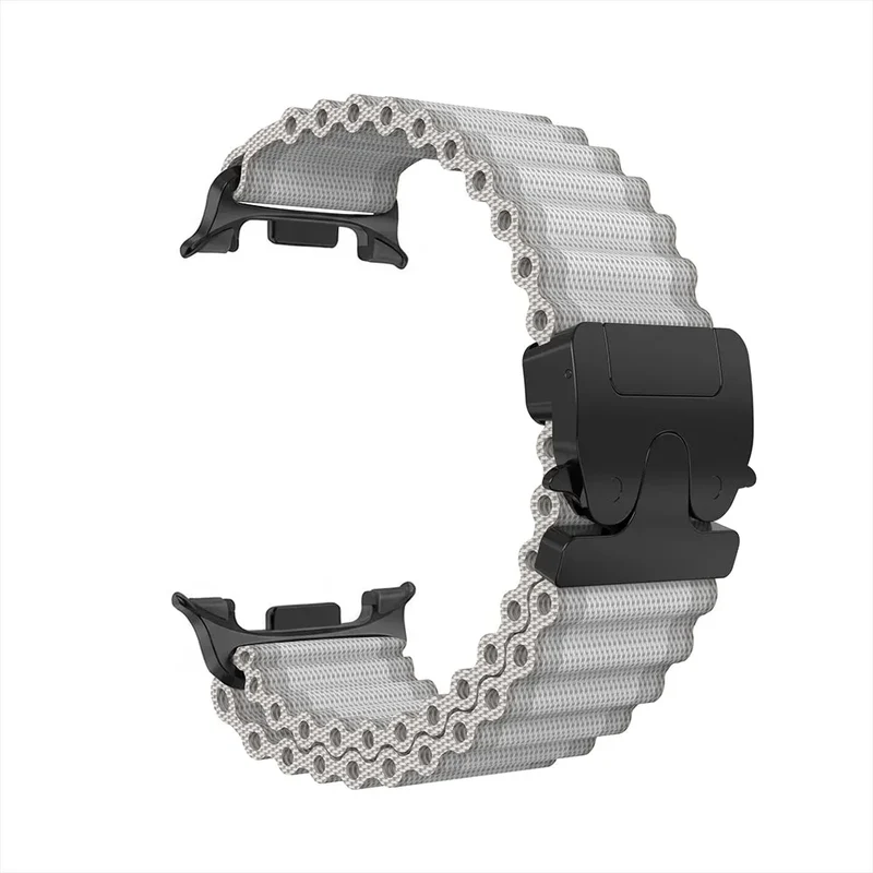 Samsung Galaxy Watch 9 - 40mm Outdoor Nylonarmband mit P-Schnalle (Weiß mit Schwarz)