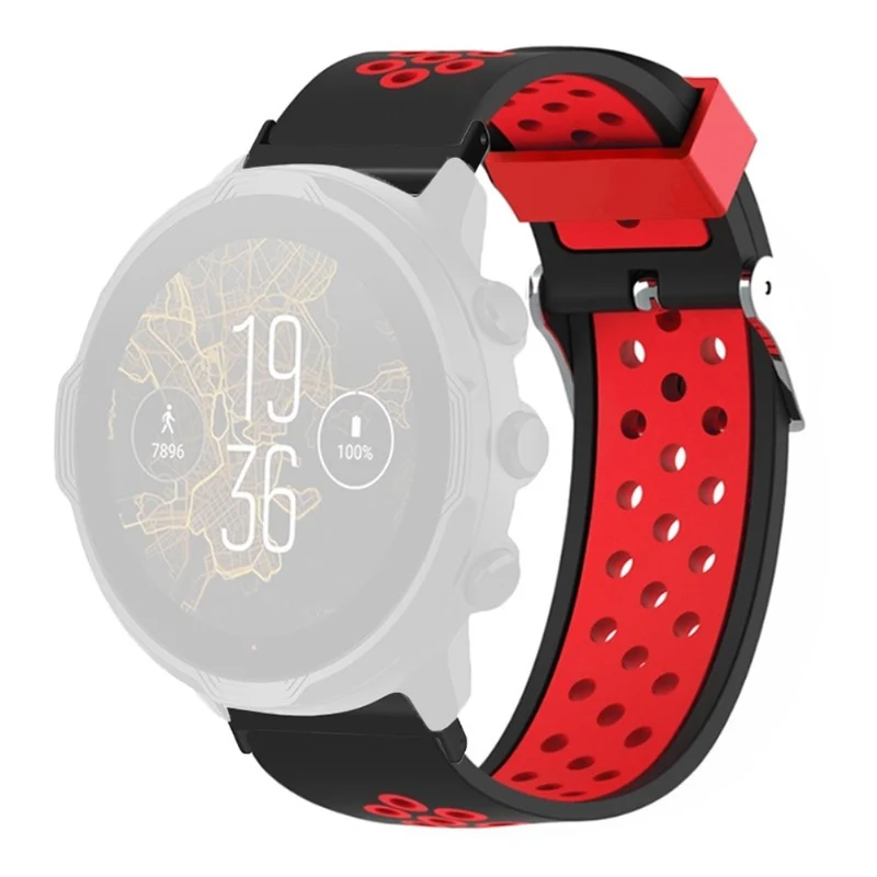 Suunto Spartan Sport Wrist HR Baro / Suunto 7 Watch Band 24mm Flexible Strap Replacement with Breathable Holes - Black+Red