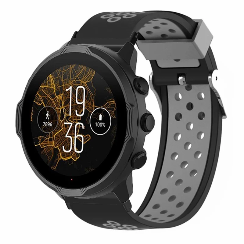 Suunto Spartan Sport Wrist HR Baro / Suunto 7 Watch Band 24mm Flexible Strap Replacement with Breathable Holes - Black+Red