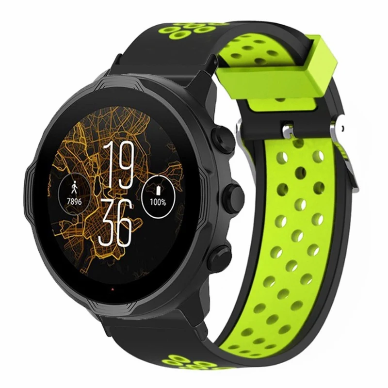 Suunto Spartan Sport Wrist HR Baro / Suunto 7 Watch Band 24mm Flexible Strap Replacement with Breathable Holes - Black+Red