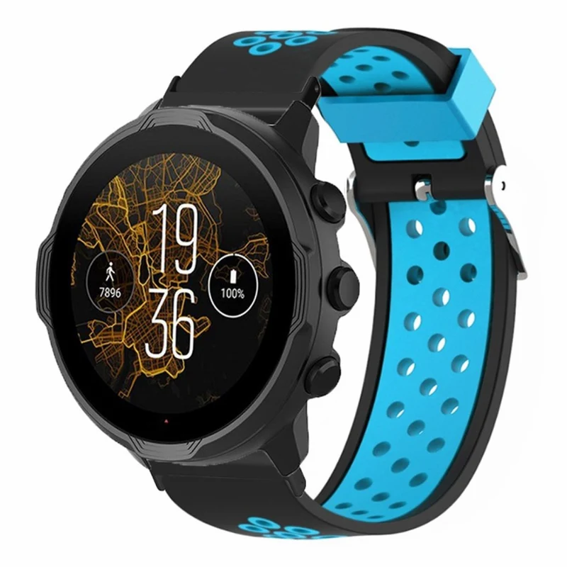 Suunto Spartan Sport Wrist HR Baro / Suunto 7 Watch Band 24mm Flexible Strap Replacement with Breathable Holes - Black+Red