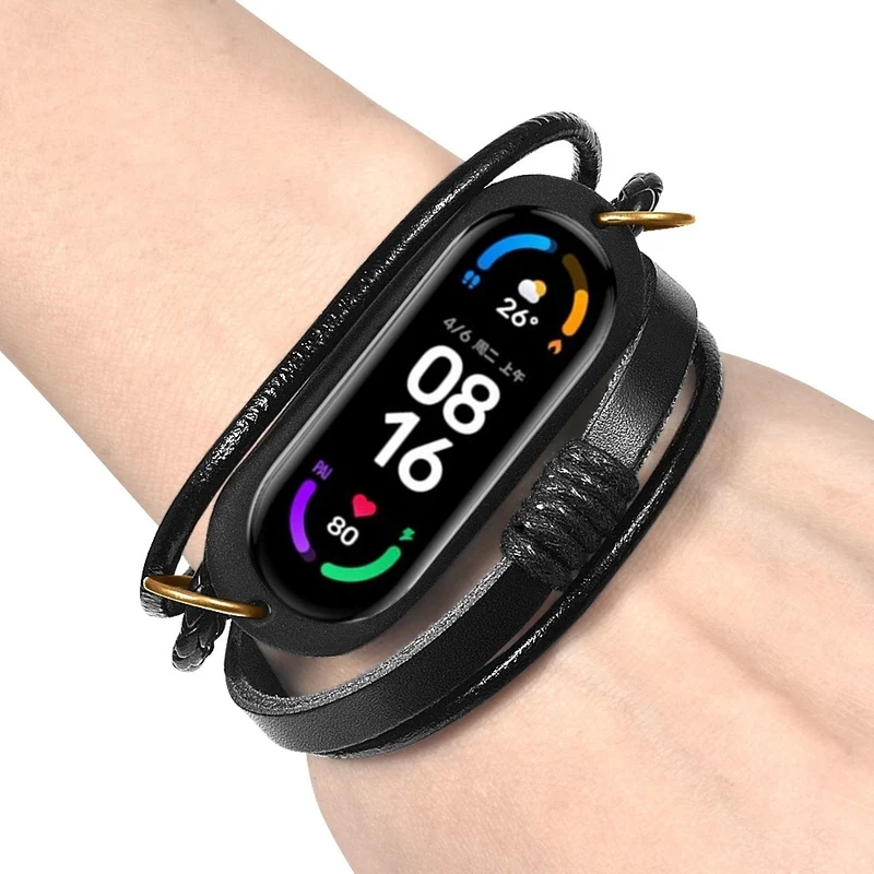 Xiaomi Mi Band 7 / 6 / 5 NFC Watch Strap Braided Rope Leather Bracelet