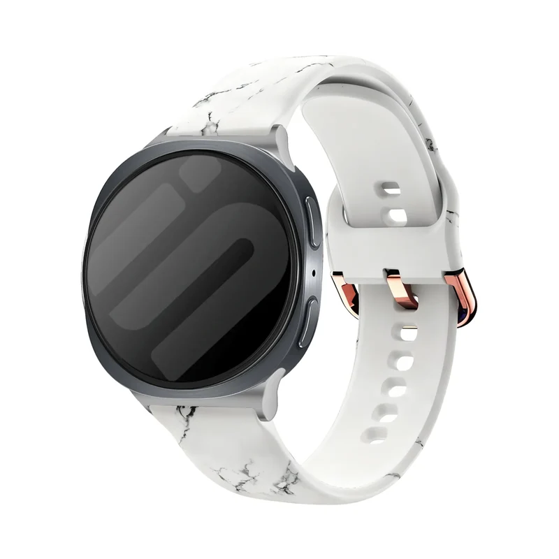 Samsung Galaxy Watch 9 - 44mm Silikonarmband mit Print (Weißer Marmor)