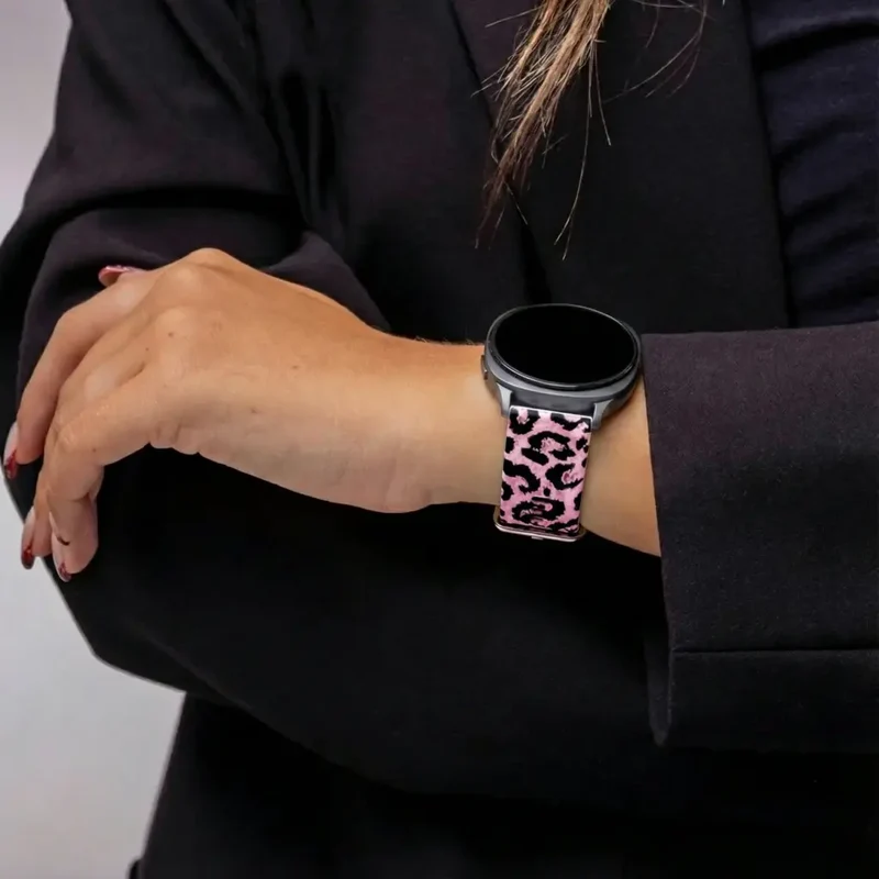 Samsung Galaxy Watch 9 - 40mm Silikonarmband mit Print (Pink Leopard)