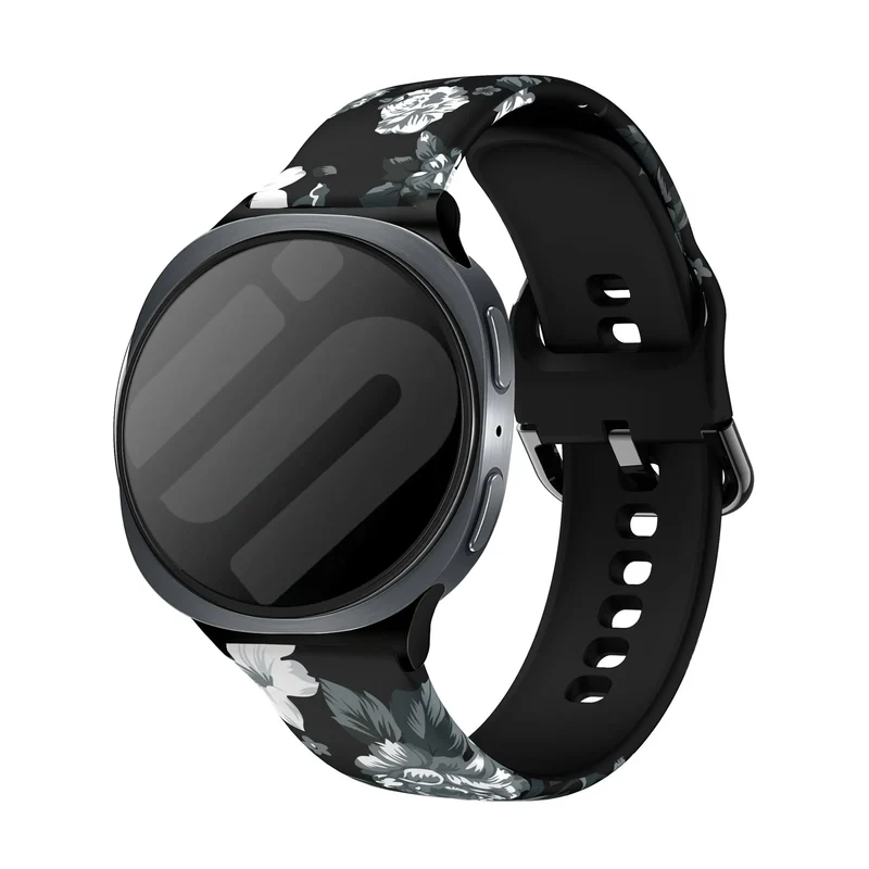 Samsung Galaxy Watch 9 - 40mm Silikonarmband mit Print (Grey Flower)