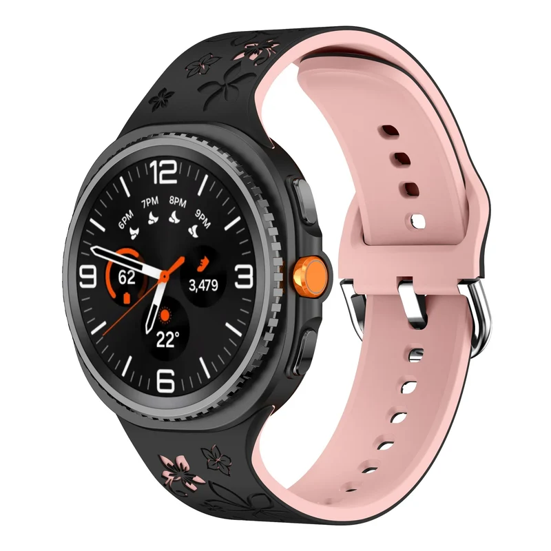Samsung Galaxy Watch 9 - 40mm Flower Silikonarmband (Schwarz/Rosa)