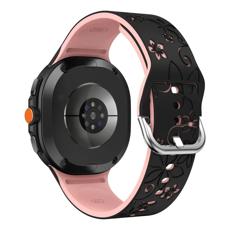 Samsung Galaxy Watch 9 - 40mm Flower Silikonarmband (Schwarz/Rosa)
