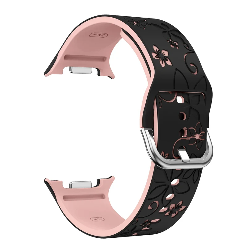 Samsung Galaxy Watch 9 - 40mm Flower Silikonarmband (Schwarz/Rosa)